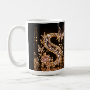 Royal Gold Crystal Letter S Luxury Monogram Coffee Mug