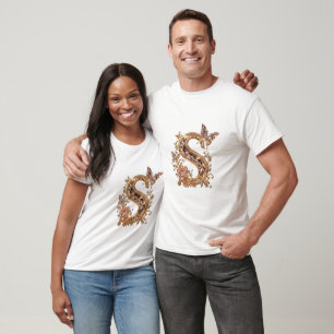 Royal Gold Crystal Letter S Luxury Monogram T-Shirt