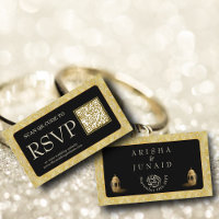 Royal Gold Damask Muslim QR Code RSVP Wedd Website
