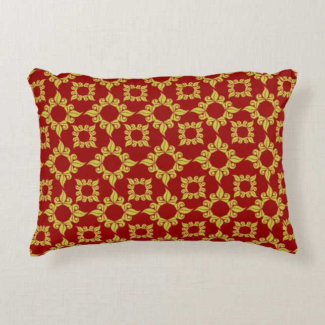 Royal Gold Damask Pattern on Deep Red Decorative Cushion (Front)