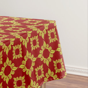 Royal Gold Damask Pattern on Deep Red Tablecloth
