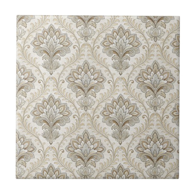 Royal Gold Damask Seamless Floral Pattern Design Tile (Front)