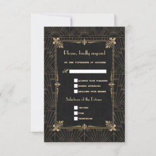Royal Gold Fleur-de-Lis Art Deco 20s Wedding RSVP Card