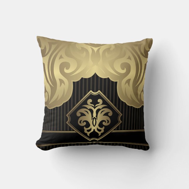 royal,gold,fleur de lis,pattern,on black,elegant,v cushion (Front)