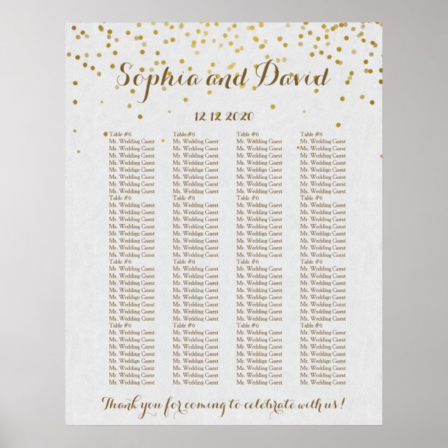 Royal Gold Foil Wedding Custom Seating Chart (Front)