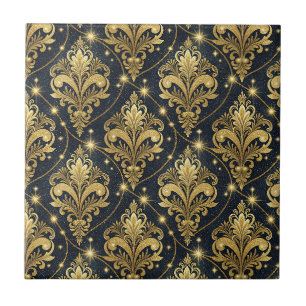 Royal Gold Glitter Damask Regal Palace Pattern Art Tile