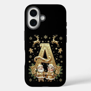 Royal Gold Letter A Luxury Black iPhone 16 Tough  Case