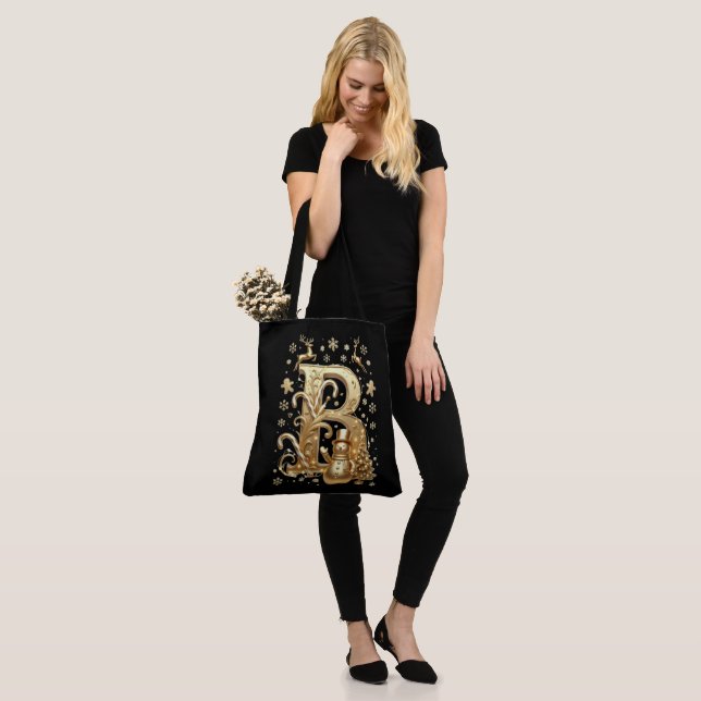 Royal Gold Letter B Luxury Snowman Tote Bag Art (On Model)