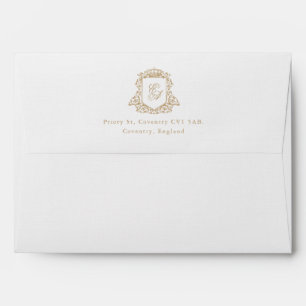 Royal Gold Monogram Crest Return Address Wedding Envelope