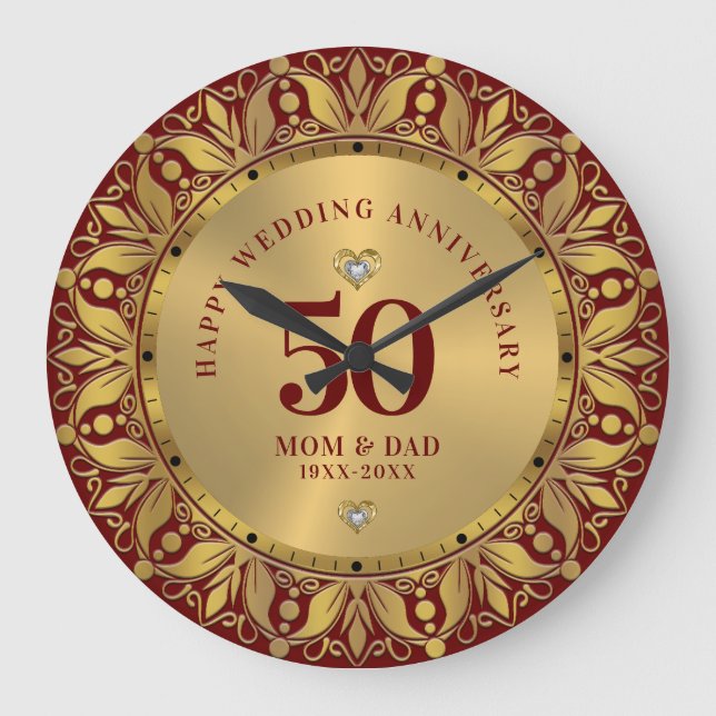 Royal Gold Ornamental Frame Wedding Anniversary Large Clock (Front)