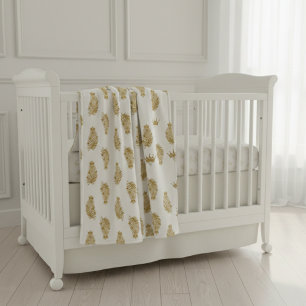 Royal Gold Palm & Crown Pattern Custom Sherpa Baby Blanket