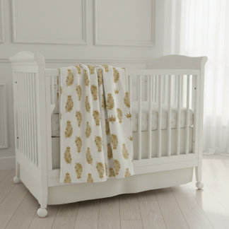 Royal Gold Palm & Crown Pattern Custom Sherpa Baby Blanket