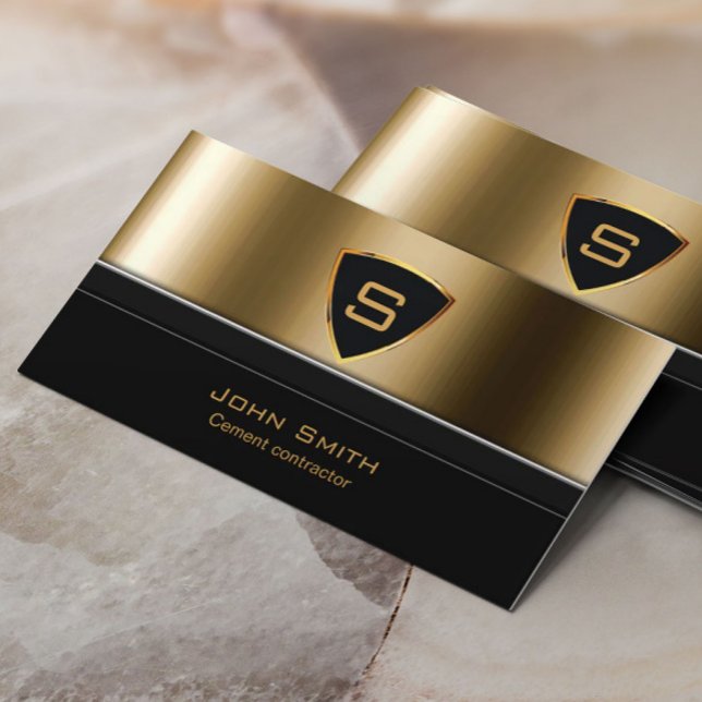 Royal Gold Shield Cement Contractor Business Card (Creator Uploaded)