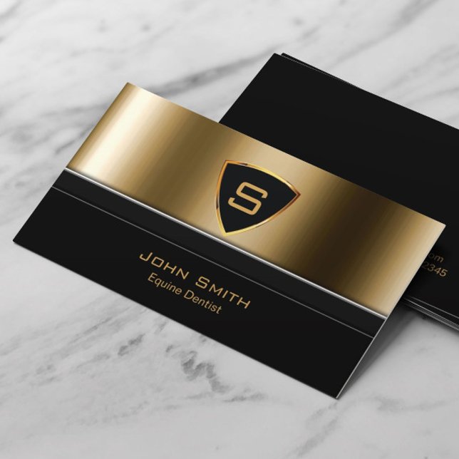 Royal Gold Shield Equine Dentist Business Card (Creator Uploaded)