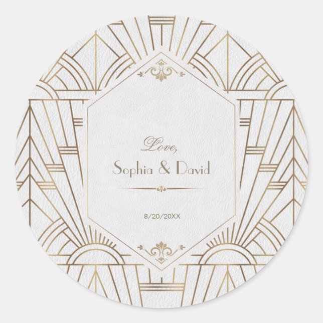 Royal Gold White Great Gatsby 1920s Wedding Classic Round Sticker (Front)