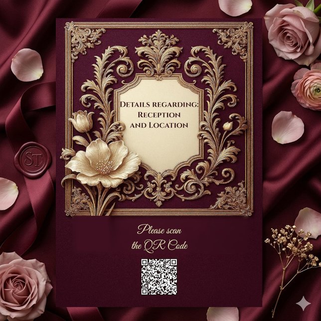 Royal Golden Burgundy Baroque Ivory Tulips Wedding Invitation (Royal Golden Burgundy Baroque Ivory Tulips Wedding Invitation)