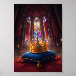 Royal Golden Crown On Blue Velvet Fairytale Poster