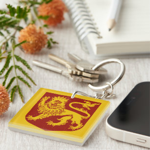 Royal Golden Lion Heraldry Red Shield Key Ring