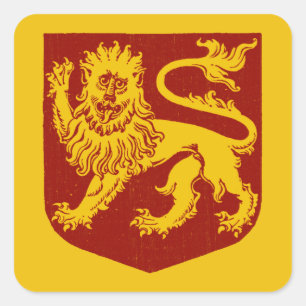Royal Golden Lion Heraldry Red Shield Square Sticker