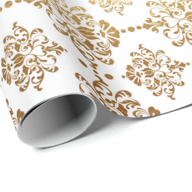 Royal Golden Ornament White Floral Princess Wrapping Paper (Roll Corner)