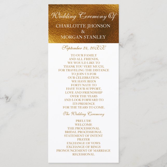 Royal Golden Shiny White Wedding Program Programme (Front)