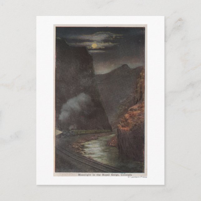 Royal Gorge, CO - Moonlight View of Train in Postcard (Front)