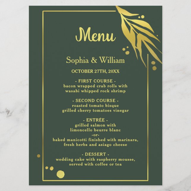 Royal Green Elegant Botanical Modern Wedding Programme (Front)