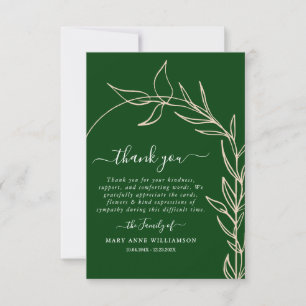 Royal Green Minimal Arch Text Script Funeral Thank You Card