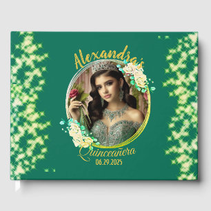 Royal Green Photo Boho Quinceañera Spanish  Guest Book