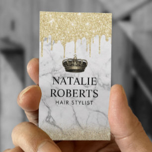 Royal Hair Queen Salon Trendy Marble Gold Drips Business Card