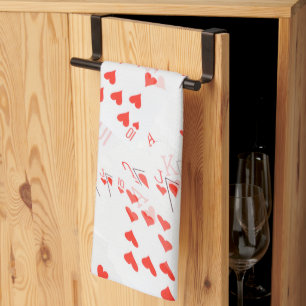 Royal Heart Flush Poker Cards, Tea Towel