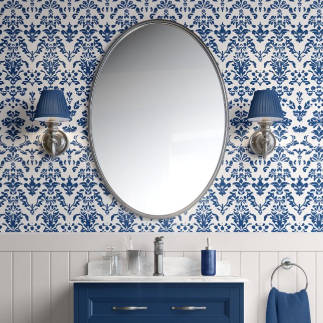 Royal Heirloom - Blue, White - Traditional Style Wallpaper (Royal Heritage Floral Peel and Stick Wallpaper )