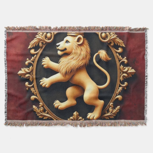 Royal Heraldic Tapestry Pattern Throw Blanket (Front)