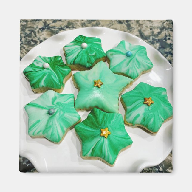 Royal Iced Green Christmas Stars Magnet (Front)