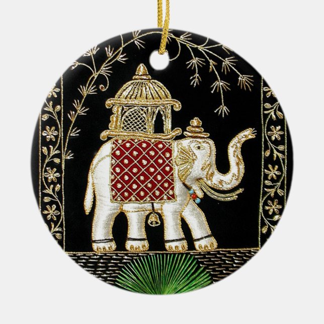 ROYAL INDIAN ELEPHANT  RIDE ZARI ART CERAMIC TREE DECORATION (Front)