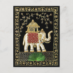 ROYAL INDIAN ELEPHANT RIDE ZARI ART POSTCARD
