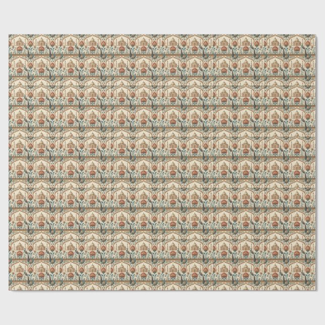 Royal Indian Palace Peacock Floral Pattern Artwork Wrapping Paper (Flat)