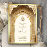 Royal Islamic Arch Cream Gold Muslim Wedding Invitation<br><div class="desc">Amaze your guests with this elegant Islamic wedding invite featuring a beautiful arch with intricate details and modern typography with QR Code for RSVP or add your venue location URL to help your guests locate your wedding venue faster. Simply add your event details on this easy-to-use template to make it...</div>