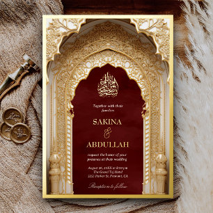 Royal Islamic Arch Maroon Red Muslim Wedding Gold