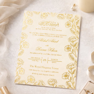 Royal Ivory Cream Floral Gold Foil Muslim Wedding