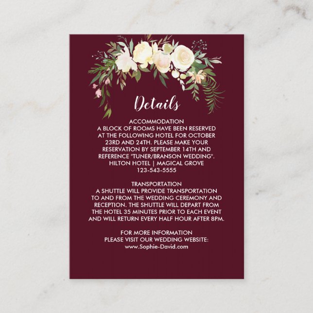 Royal Ivory Floral Crest Burgundy Insert Card (Front)