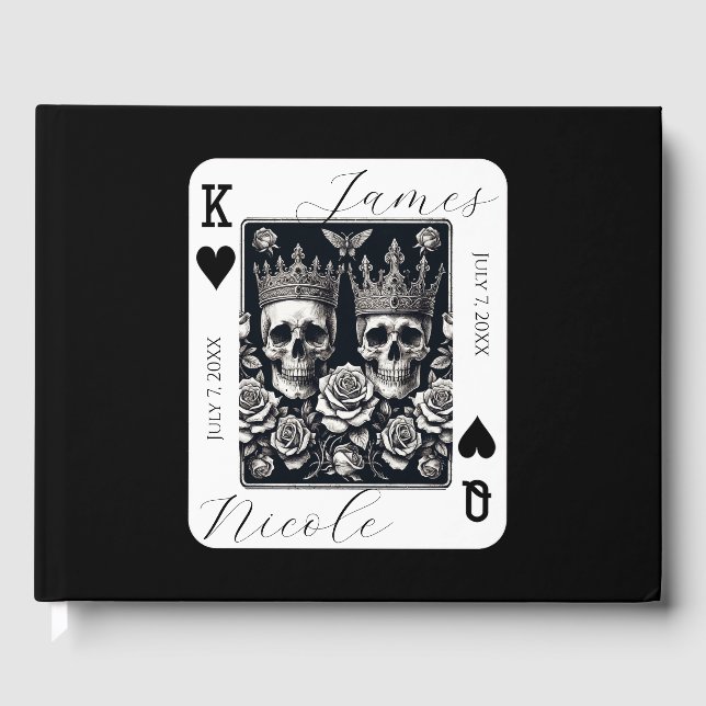 Royal King & Queen of Hearts Skulls & Roses Guest Book (Front)