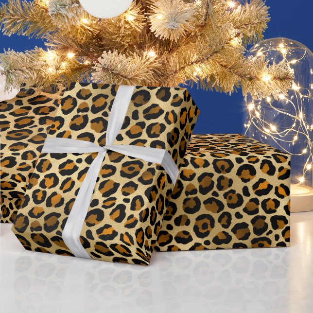 Royal Leopard Gold Black Jungle Pattern Wrapping Paper (Holidays)