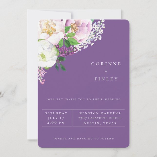 Royal Lilac Garden Floral Wedding Invitation (Front)