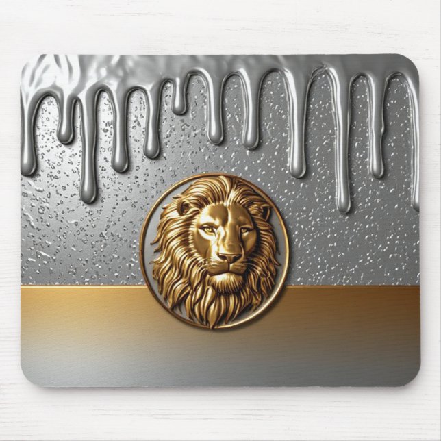 Royal Lion Crest With Gold Metal Texture 🦁 Mouse Pad (Front)