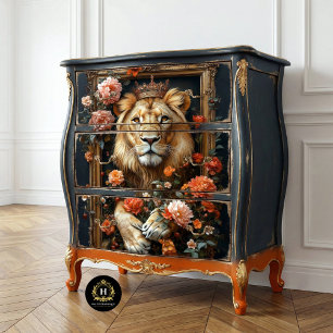 Royal Lion King Crown Floral Frame Decoupage Tissue Paper