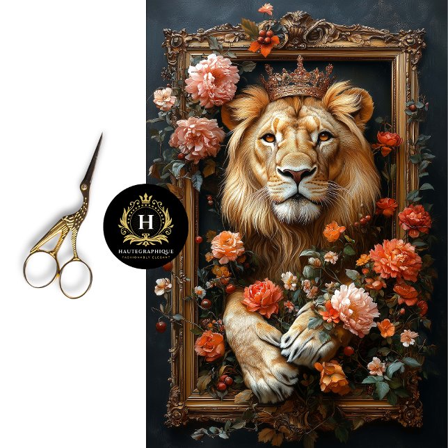 Royal Lion King Crown Floral Frame Decoupage  Tissue Paper (Creator Uploaded)
