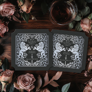 Royal Lion Mediaeval Sword Wedding Black Ticket Paper Coaster
