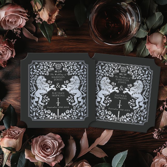 Royal Lion Mediaeval Sword Wedding Black Ticket Paper Coaster (Creator Uploaded)