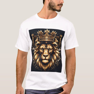 Royal Lion with Crown  Majestic Castle & Lightning T-Shirt